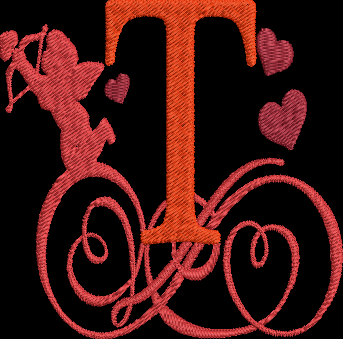Valentine's Day Alphabet Machine Embroidery Design Monogram Letter T