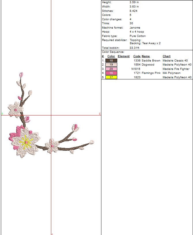 Digital File~ Embroidered Cherry Blossom Flower Key Chain Fob Design for  Machine Embroidery. 4x4 Hoop. LynnOma Designs